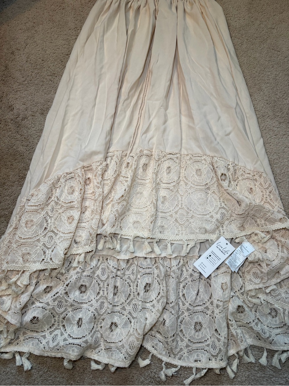 Cupshe Swim Cover Up Dress Womens S Cream Ivory Lace Strapless Beach Tassles - Picture 5 of 8